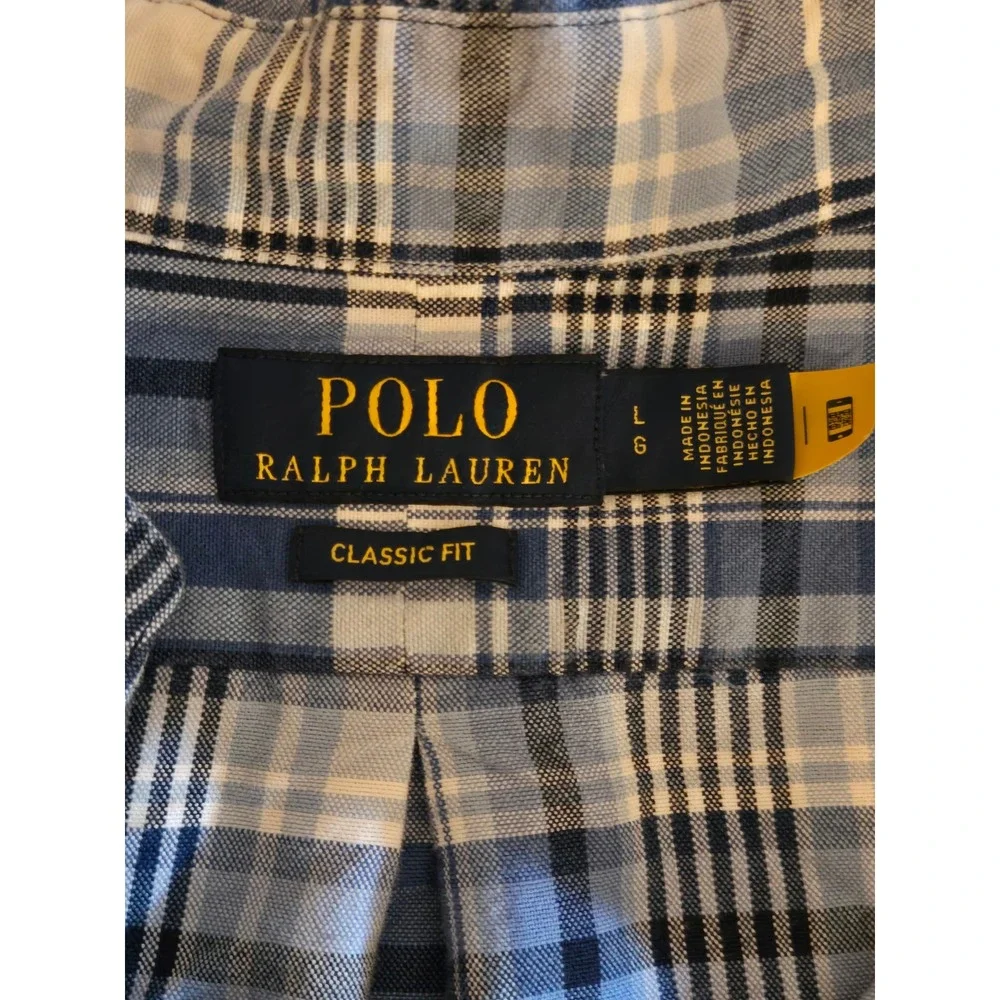 Polo Ralph Lauren Mens Large‎ Blue White Classic Fit Plaid Button Down Shirt
